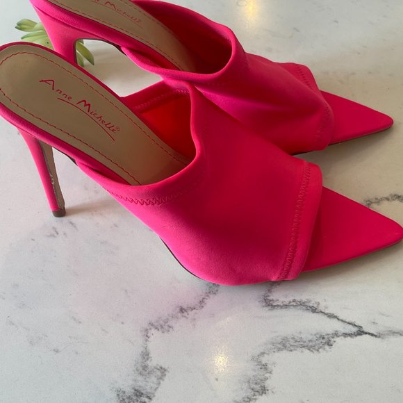 Anne Michelle Pink Stretch Point Toe Heel Sandals Sz 10 - Picture 7 of 15